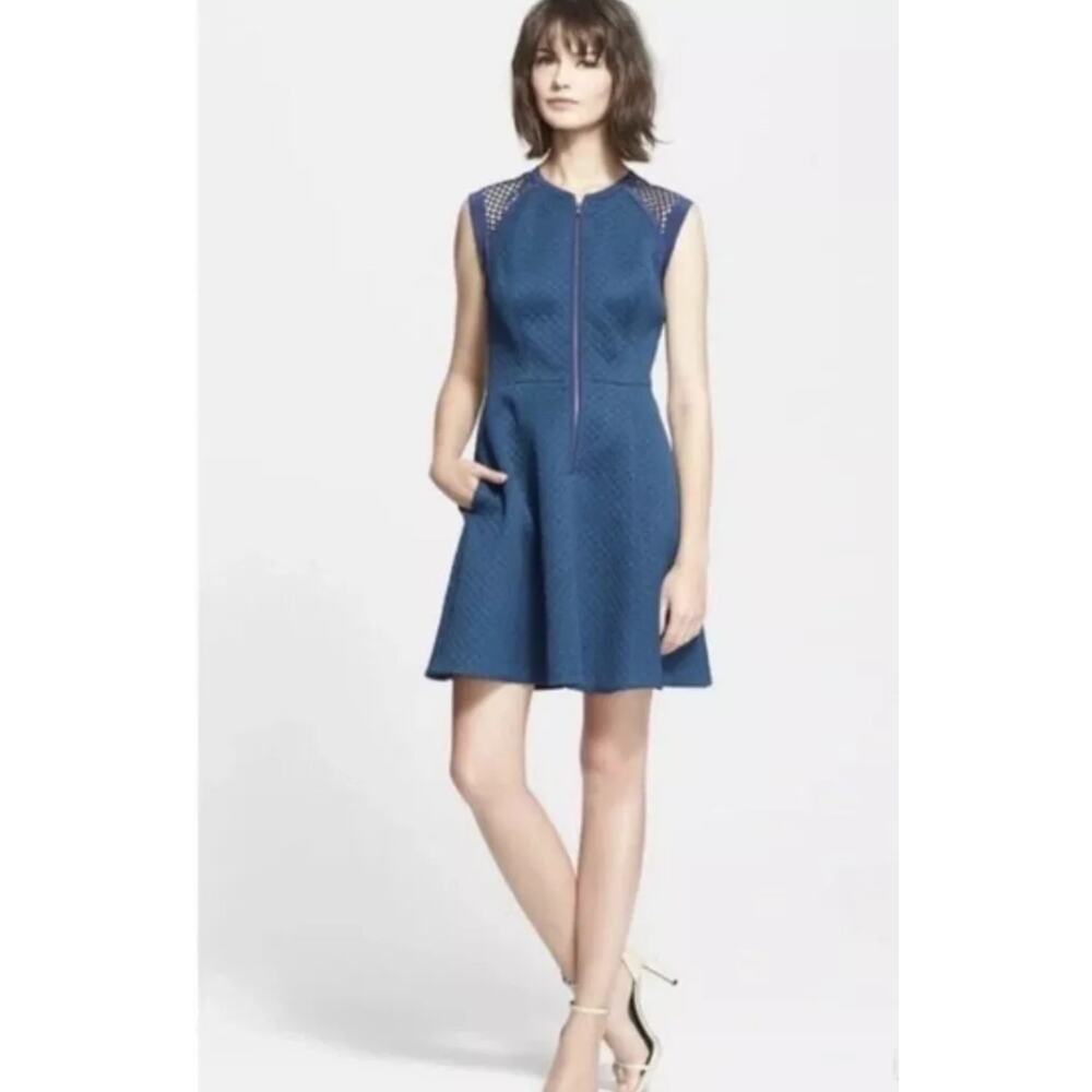 Rebecca Taylor Blue Quilted Sleeveless Zip Front Mini Dress Sz‎ 4 Org $375